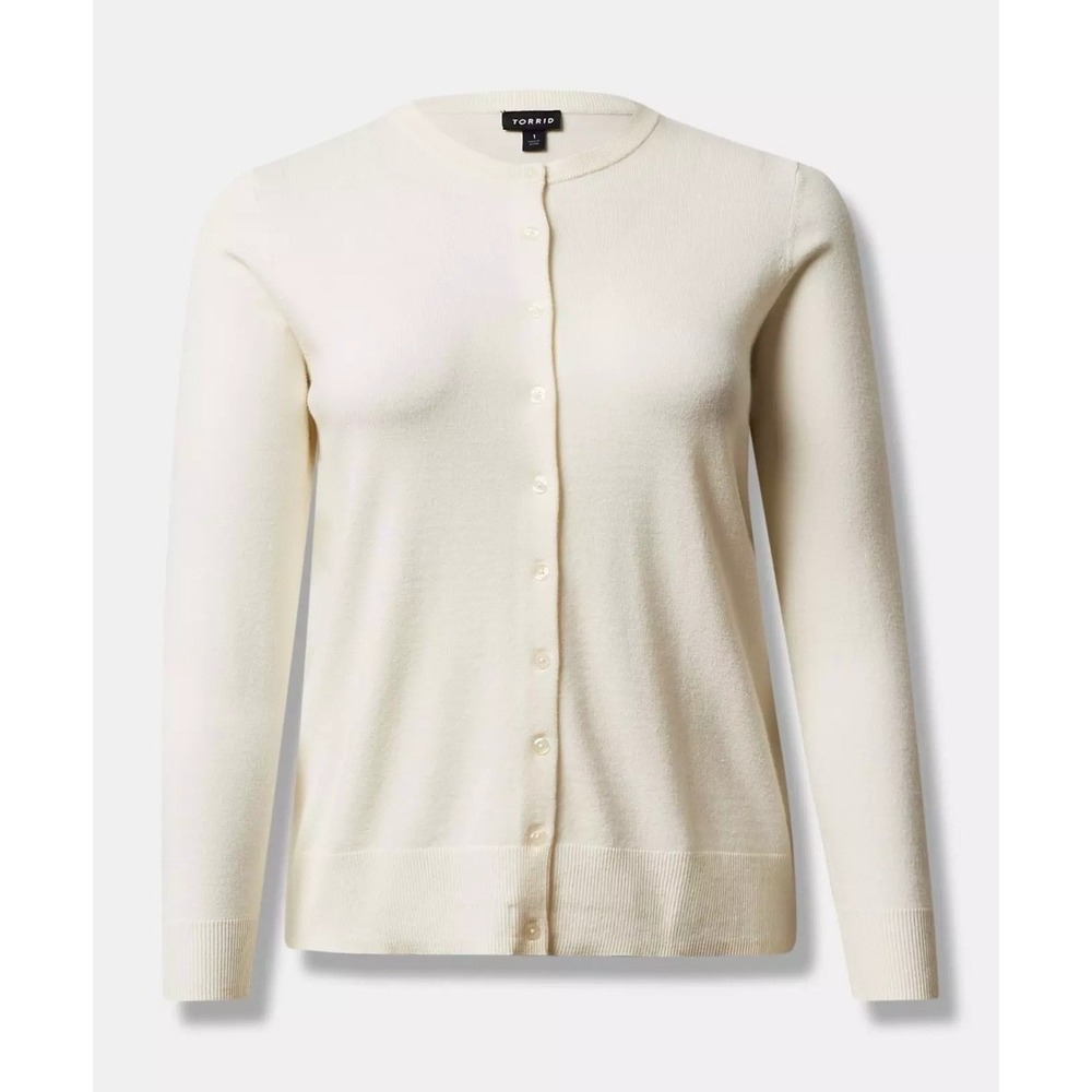 Torrid Everyday Soft Knit Button Up Crewneck Cardigan Sweater Ivory White 0 L